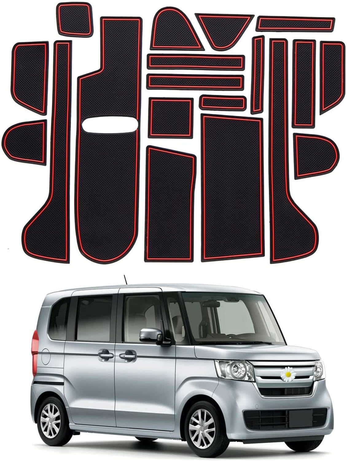 SHAOHAO Honda N-BOX JF3 JF4 Car Specific Design Door Pocket Mat Interior Rubber Mat Non-slip Mat Floor Mat Protective Rubber Mat Interior Parts Durable Waterproof Stain Resistant Car Anti-slip