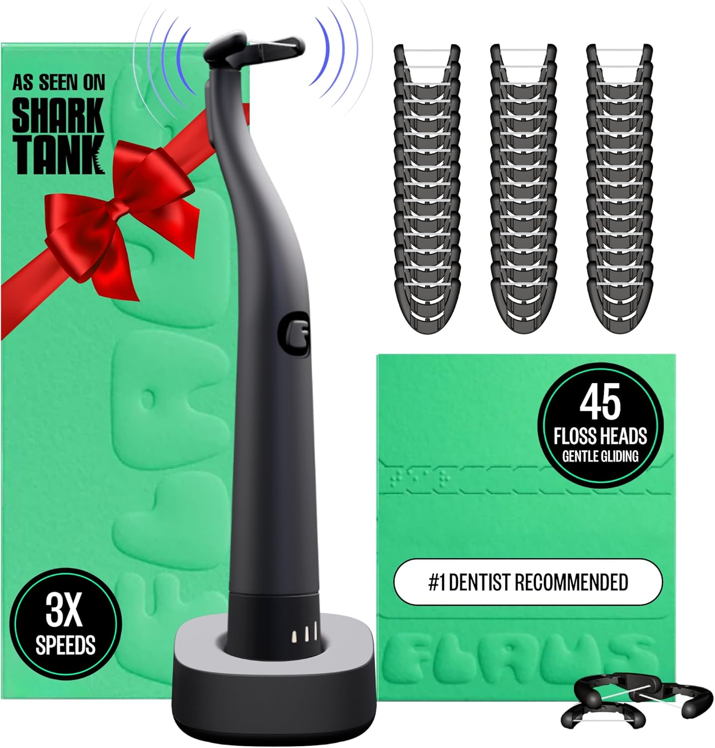 FLAUS Electric Flosser (Gentle Glide) - Shark Tank + Oprah's List - Water Floss Alternative - Dental Plaque Remover for Adults - Easy Vibration Power Flossing - Safe Portable Gum + Teeth Cleaning Tool