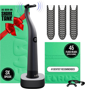 FLAUS Electric Flosser (Gentle Glide) - Shark Tank + Oprah's List - Water Floss Alternative - Dental Plaque Remover for Adults - Easy Vibration Power Flossing - Safe Portable Gum + Teeth Cleaning Tool