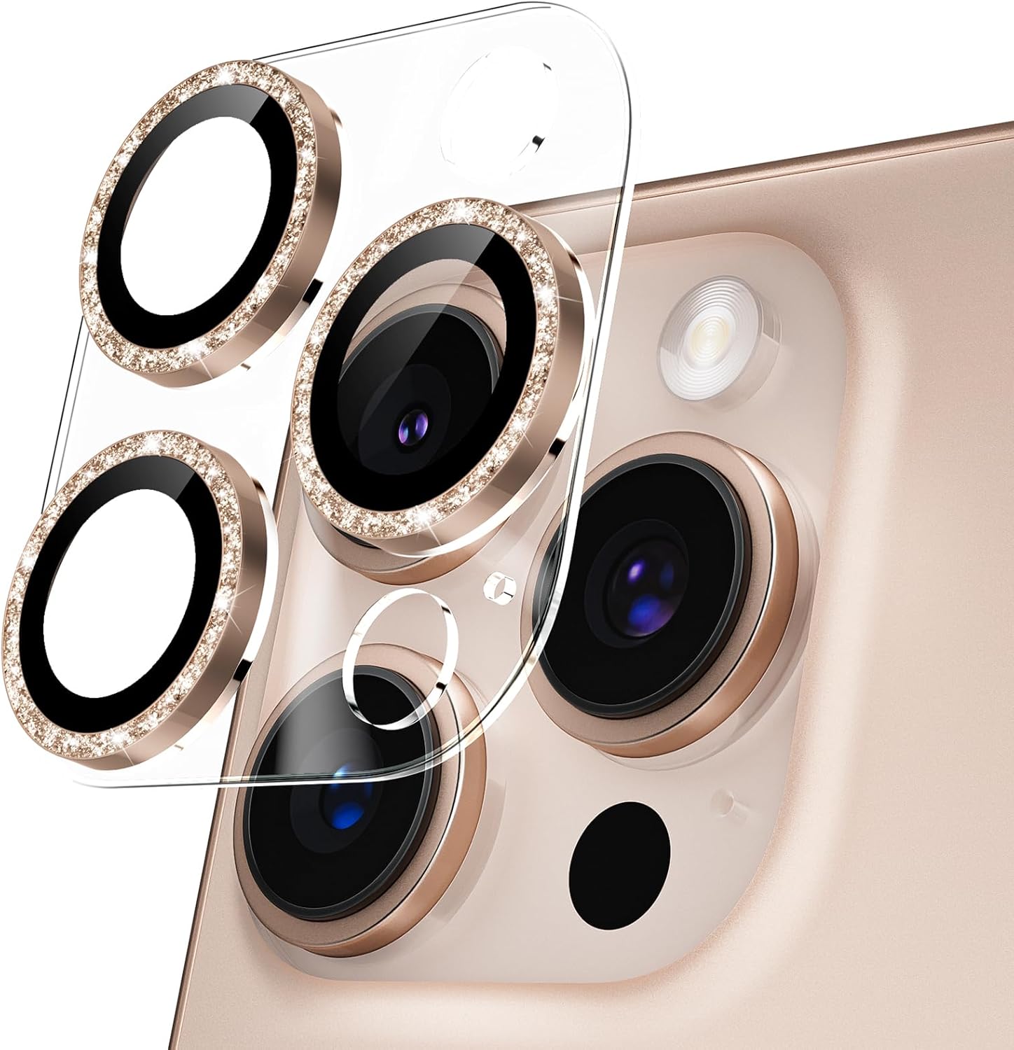 Podick Camera Film for iPhone 16 Pro/16 Pro Max, Bling 9H Tempered Glass, Aluminum Alloy for iPhone 16 Pro/16 Pro Max, Camera Protector, Shiny Scratch-Resistant, Shockproof, High Transmittance, Black