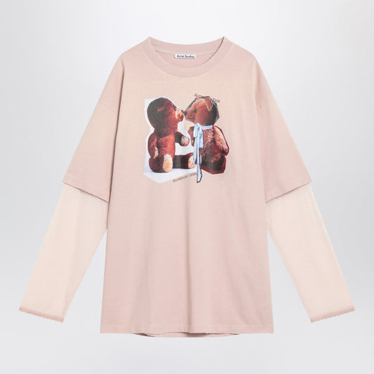Acne Studios にきびスタジオピンクのバイオレットレイヤードTシャツが印刷されています - Image 1