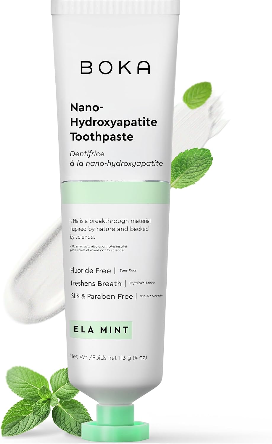Boka Fluoride Free Toothpaste, Nano Hydroxyapatite Toothpaste, Appropriate for Sensitive Teeth - for Adult Oral Care - Ela Mint Flavor, 4 Fl Oz 1Pk