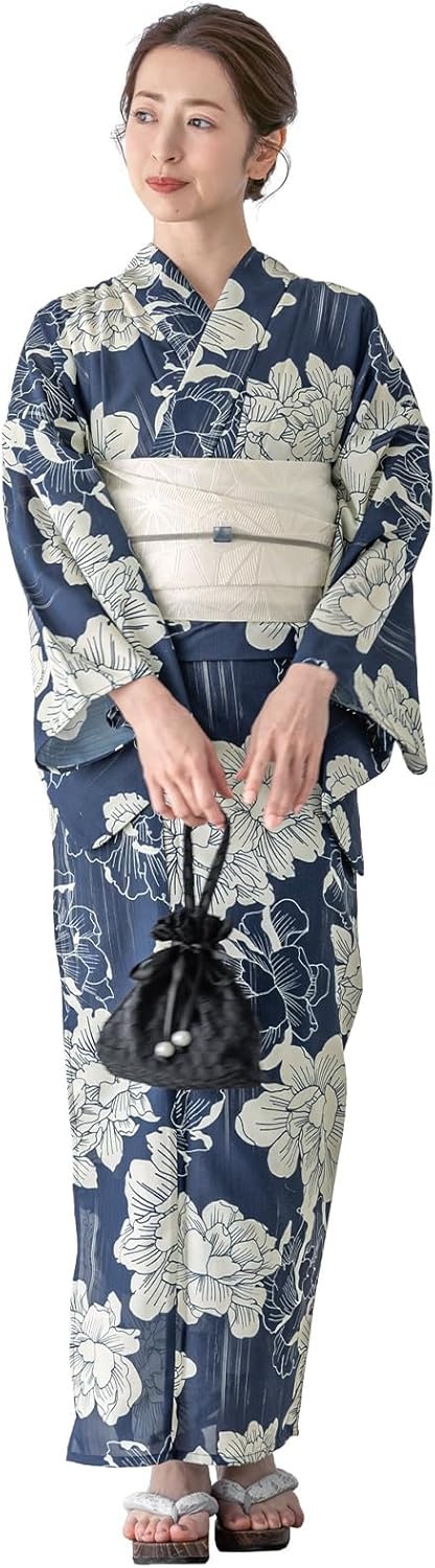 Soubien Floro Women's Yukata Set of 3 (Yukata/Half-width Obi/Clogs)