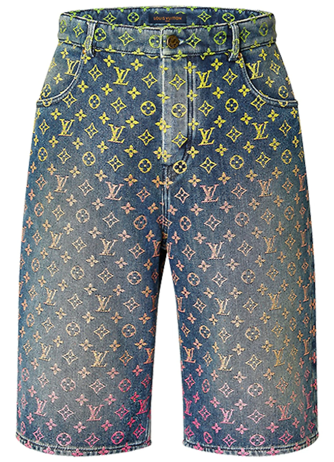 LOUIS VUITTON 'RAINBOW MONOGRAM' DENIM SHORTS