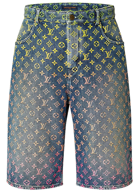 LOUIS VUITTON 'RAINBOW MONOGRAM' DENIM SHORTS