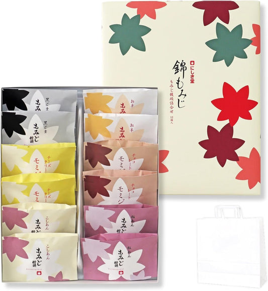 Hiroshima Minika Nishiki Mika 12 Piece Set, Includes Carrying Bag, Assorted Maple Heads, Assorted 6 Types, Individually Wrapped, For Gifts, Hiroshima Souvenir