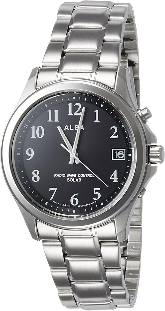Seiko Watch AEFY501 Alba Solar Radio Watch, Silver, Dial color - black, Wristwatch, Solar Radio, Waterproof up to 10 ATM
