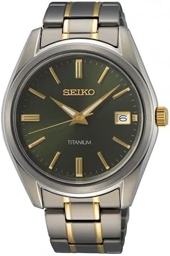 Seiko SUR377P1 Men's Wristwatch, Overseas Model, Quartz, Titanium, Sapphire Glass, Green, Silver, Bracelet Type