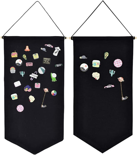 2 piezas organizador de broches para colgar en la pared, soporte de exhibición de joyas de lienzo, soporte para pines de esmalte, soporte para colgar banderines, organizador de aretes y