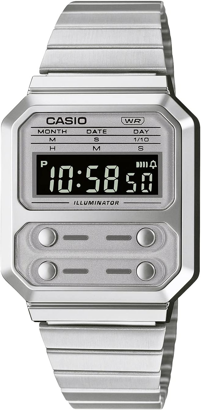 Casio A100 Series Men's Digital Wristwatch, Reproduction Design, Overseas Model, Silver x Gray A100WE-7B, Bracelet Type