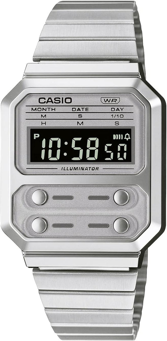 Casio A100 Series Men's Digital Wristwatch, Reproduction Design, Overseas Model, Silver x Gray A100WE-7B, Bracelet Type