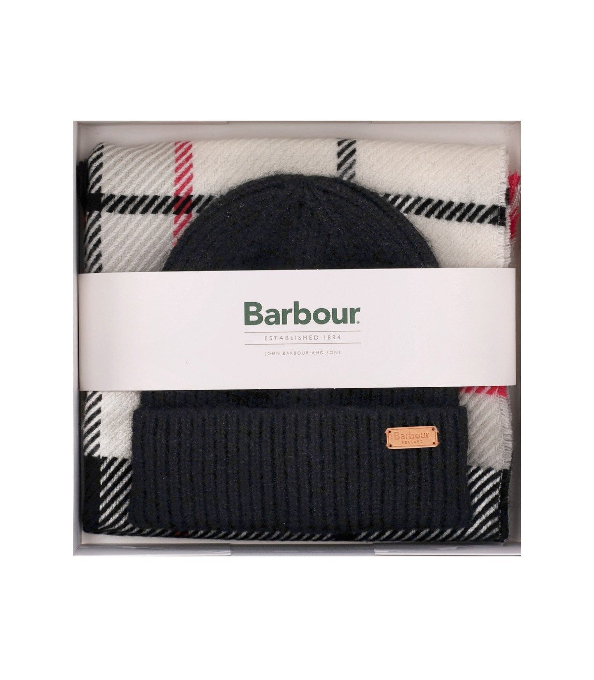Barbour バーバーホットピンクモノクロペンドルビーニー +ブレアスカーフセット - Image 1