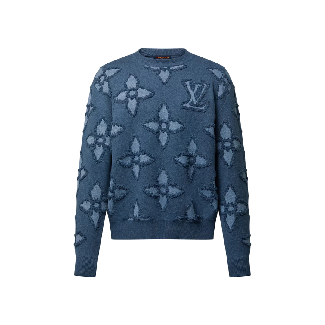 LOUIS VUITTON TEXTURED COTTON CREWNECK INDIGO