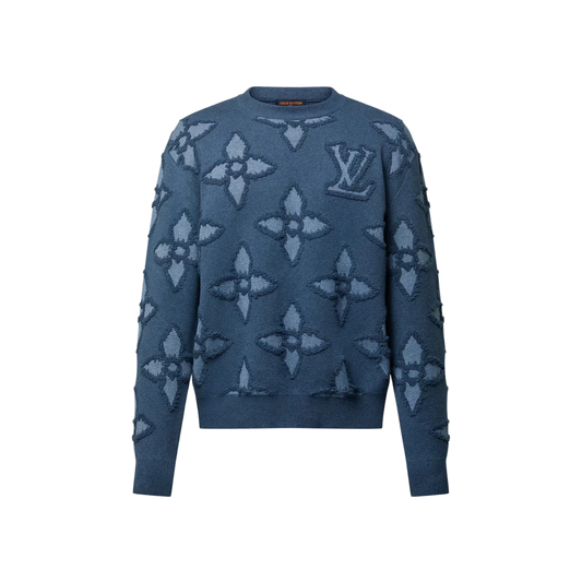LOUIS VUITTON TEXTURED COTTON CREWNECK INDIGO