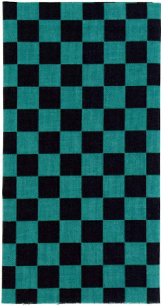 Green Checkered Tenugui Japanese Pattern Demon Printed Tenugui Pattern Cute Cool Green Made in Japan (Green Checkered Approx. 13.0 x 35.4 inches (33 x 90 cm)