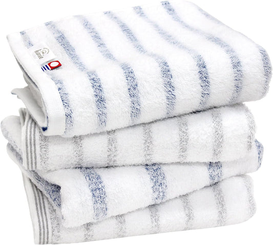 hiorie Set of Four Imabari Face Towels, Certified, Mist, Made in Japan, Transparent Cloth, Border