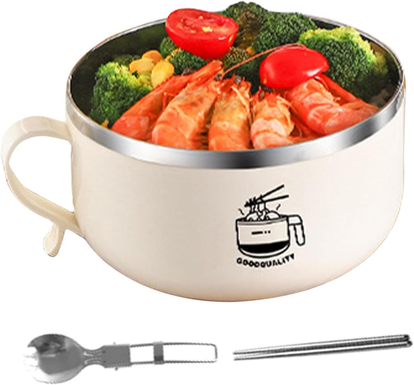 Ramen Bowl, Noodle Bowl, Ramen Bowl with Lid, Large Bowl, Udon Bowl, Double Layered Ramen Bowl, Microwave Safe, Soup, Stainless Steel, Instant Noodle Bowl, Steamed Egg Bowl, Cooker, Cooker, Cooking