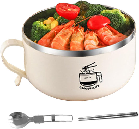 Ramen Bowl, Noodle Bowl, Ramen Bowl with Lid, Large Bowl, Udon Bowl, Double Layered Ramen Bowl, Microwave Safe, Soup, Stainless Steel, Instant Noodle Bowl, Steamed Egg Bowl, Cooker, Cooker, Cooking