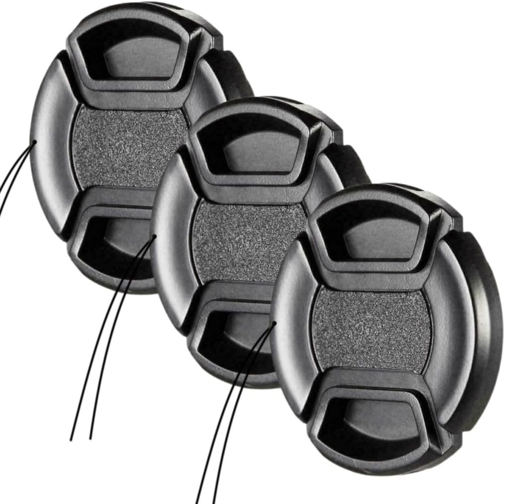 XSAJU Camera Lens Cap, 2.3 inches (58 mm), Set of 3, One Touch Type, Lens Cover with Anti-Shedding Strap