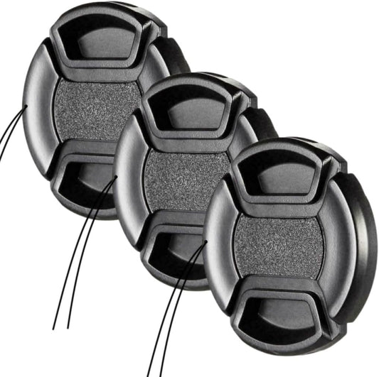 XSAJU Camera Lens Cap, 2.3 inches (58 mm), Set of 3, One Touch Type, Lens Cover with Anti-Shedding Strap