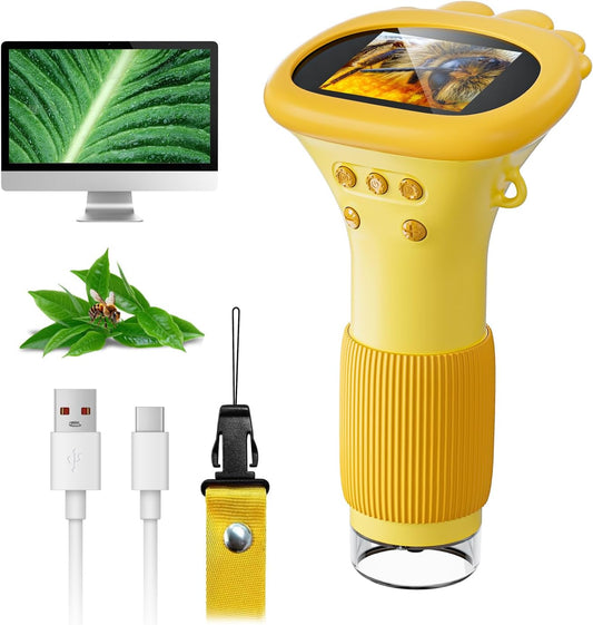 Kids Microscope, SKYBASIC 2-Inch IPS Screen 1000x Handheld Digital Microscope HD Pocket Portable Mini USB Microscope Camera Compatible with PC for Science Education Fun Birthday Gift for Kids Students