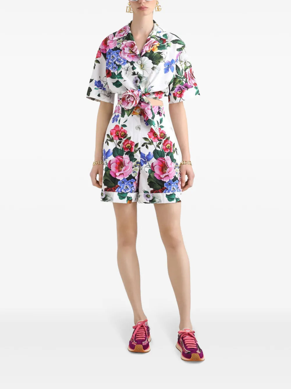 Dolce  Gabbana フラワープリントの弓付きのドルチェ＆ガッバーナシャツ - Image 1