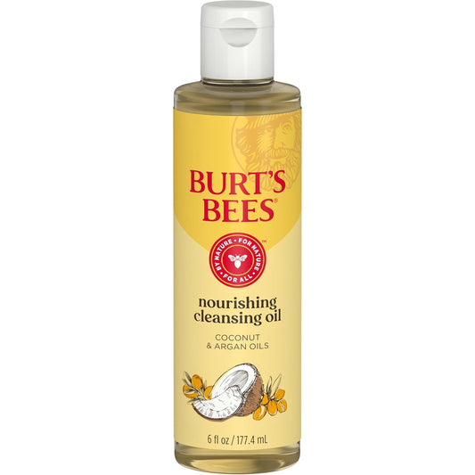 Burt's Bees Aceite limpiador nutritivo con aceites de coco y argán, aceite facial limpiador para pieles normales a secas, esenciales para el dormitorio universitario de regreso a clases, cuidado de la