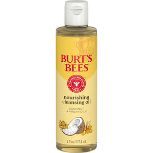 Burt's Bees Aceite limpiador nutritivo con aceites de coco y argán, aceite facial limpiador para pieles normales a secas, esenciales para el dormitorio universitario de regreso a clases, cuidado de la