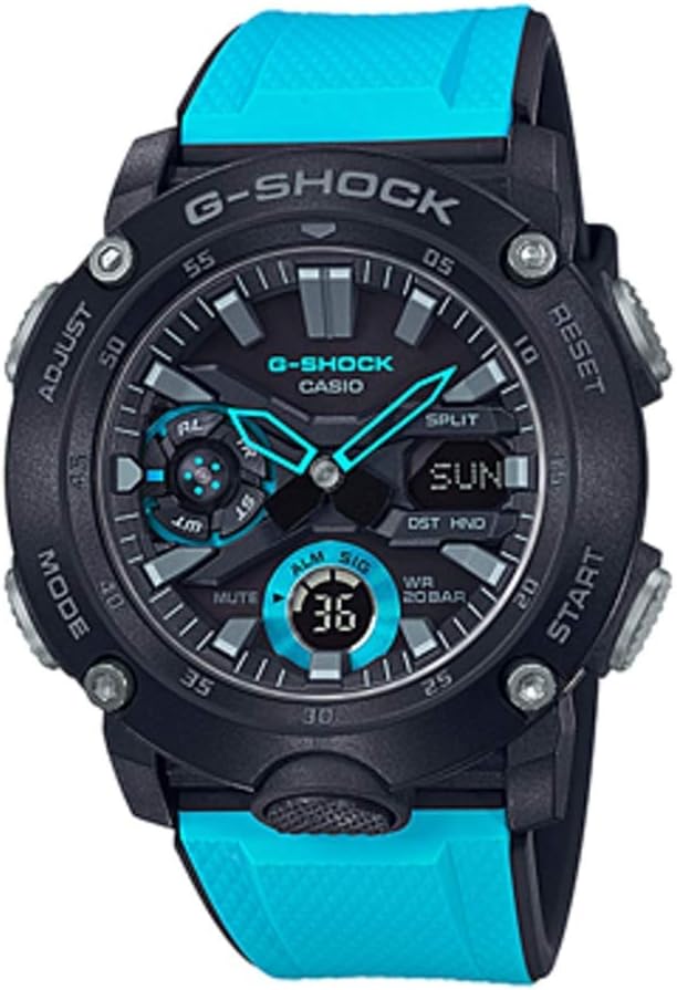 Casio G-Shock G-Shock Men's GA-2000-1A2 Carbon Core Guard, Black x Blue, Black & Blue, Interchangeable Bands, G-Shock G-Shock G-Shock, sports