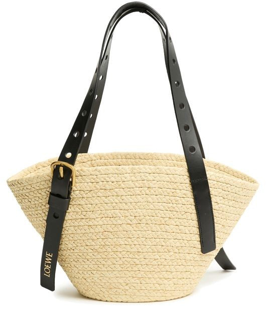 LOEWE Punch Hole small basket in raffia and calfskin - Image 1