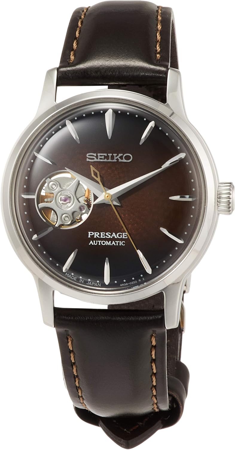 Seiko SRRY037 PRESAGE Mechanical Cocktail Series Wristwatch, Hardlex Box, Stamped & Wrap Finish Dial, Brown, Dial Color - Brown, Mechanical Cocktail Series Box Hardlex Watch