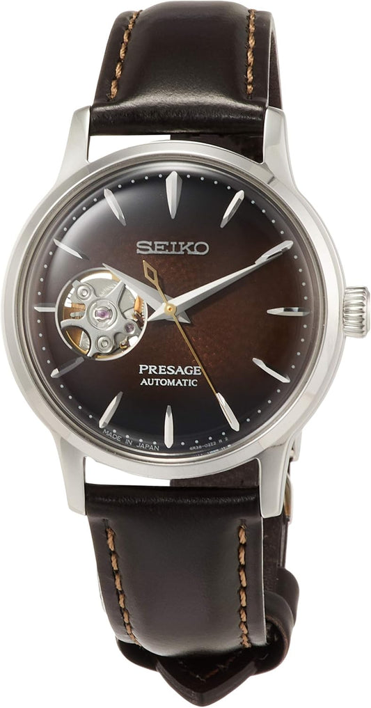Seiko SRRY037 PRESAGE Mechanical Cocktail Series Wristwatch, Hardlex Box, Stamped & Wrap Finish Dial, Brown, Dial Color - Brown, Mechanical Cocktail Series Box Hardlex Watch