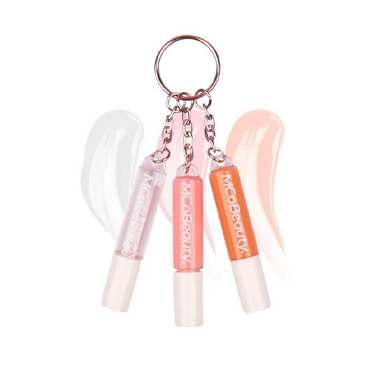 MCoBeauty - Juego de 3 mini brillos para labios | 3 High Shine Shades Clip Onto Your Keys, Hydrating Non Sticky Formula, Smooth Doe Foot Glide For Easy Touch Ups