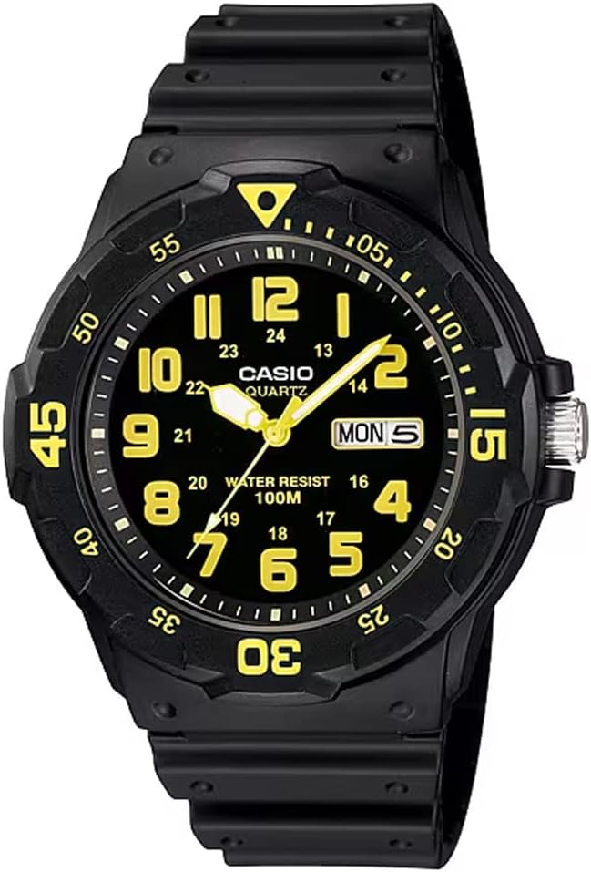 Casio MRW-200 Men's Standard Quartz Watch, Black x Yellow MRW-200H-9BV, sports