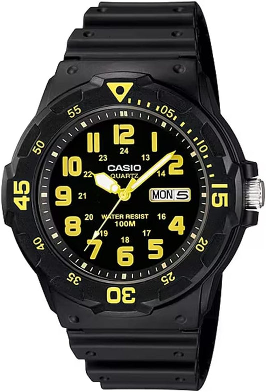 Casio MRW-200 Men's Standard Quartz Watch, Black x Yellow MRW-200H-9BV, sports
