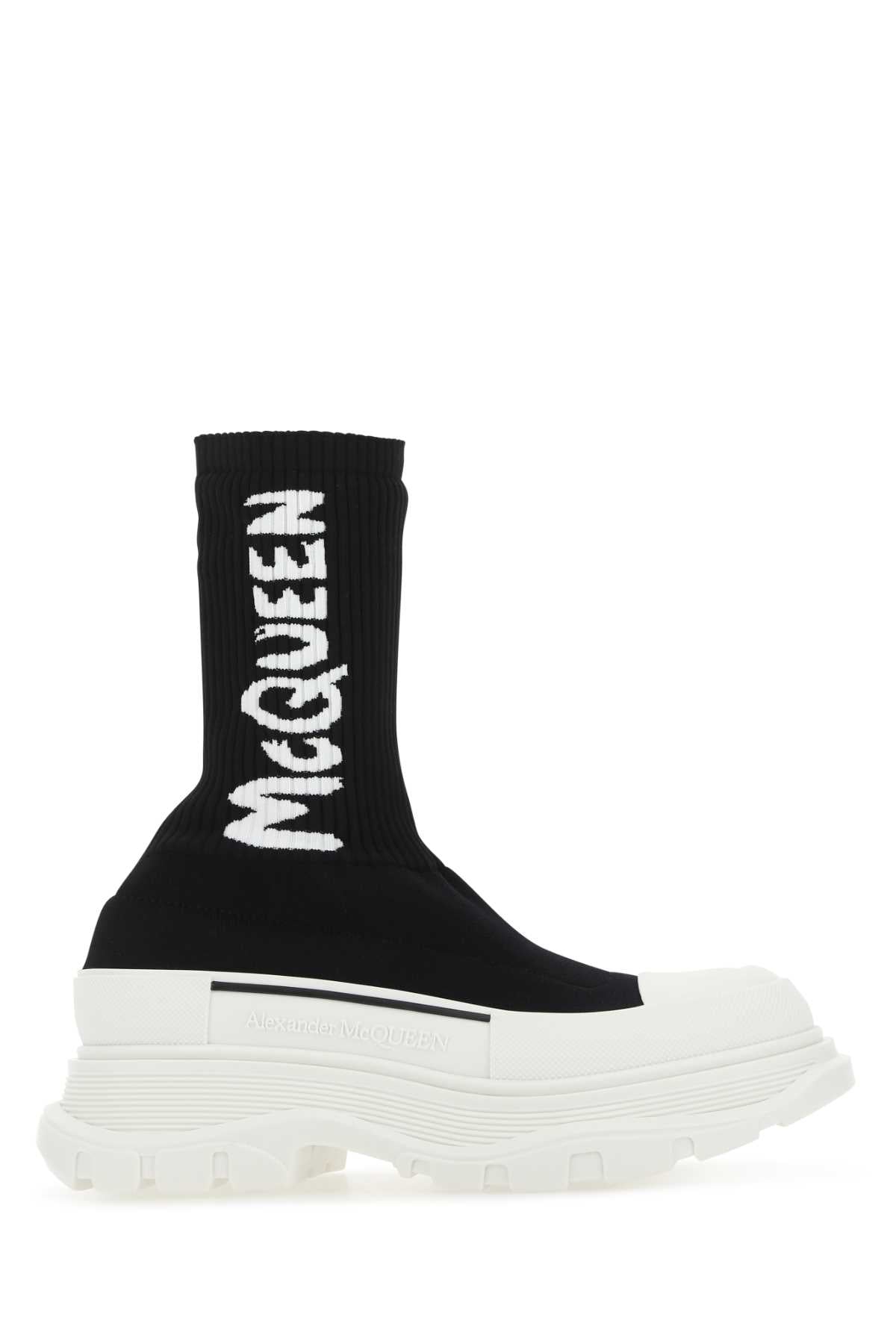 Alexander Mcqueen アレクサンダーマックイーンブラックストレッチナイロントレッドスリックスニーカー - Image 1