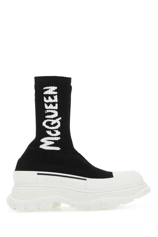 Alexander Mcqueen アレクサンダーマックイーンブラックストレッチナイロントレッドスリックスニーカー - Image 1