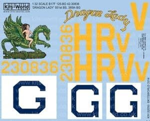 Kitsworld KW132090 132 US Army Air Force B-17F Flying Fortress 385th Bombing Swarm 551st Bombing Squadron `Dragon Lady`