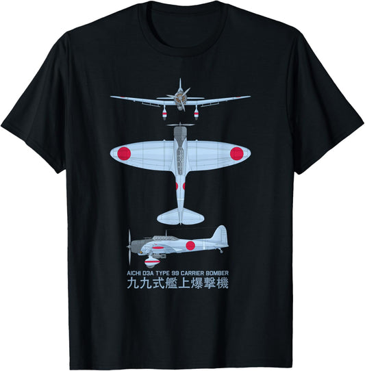 Aichi D3A Bomber WW2 Japanese Ship Aircraft Chart T-Shirt