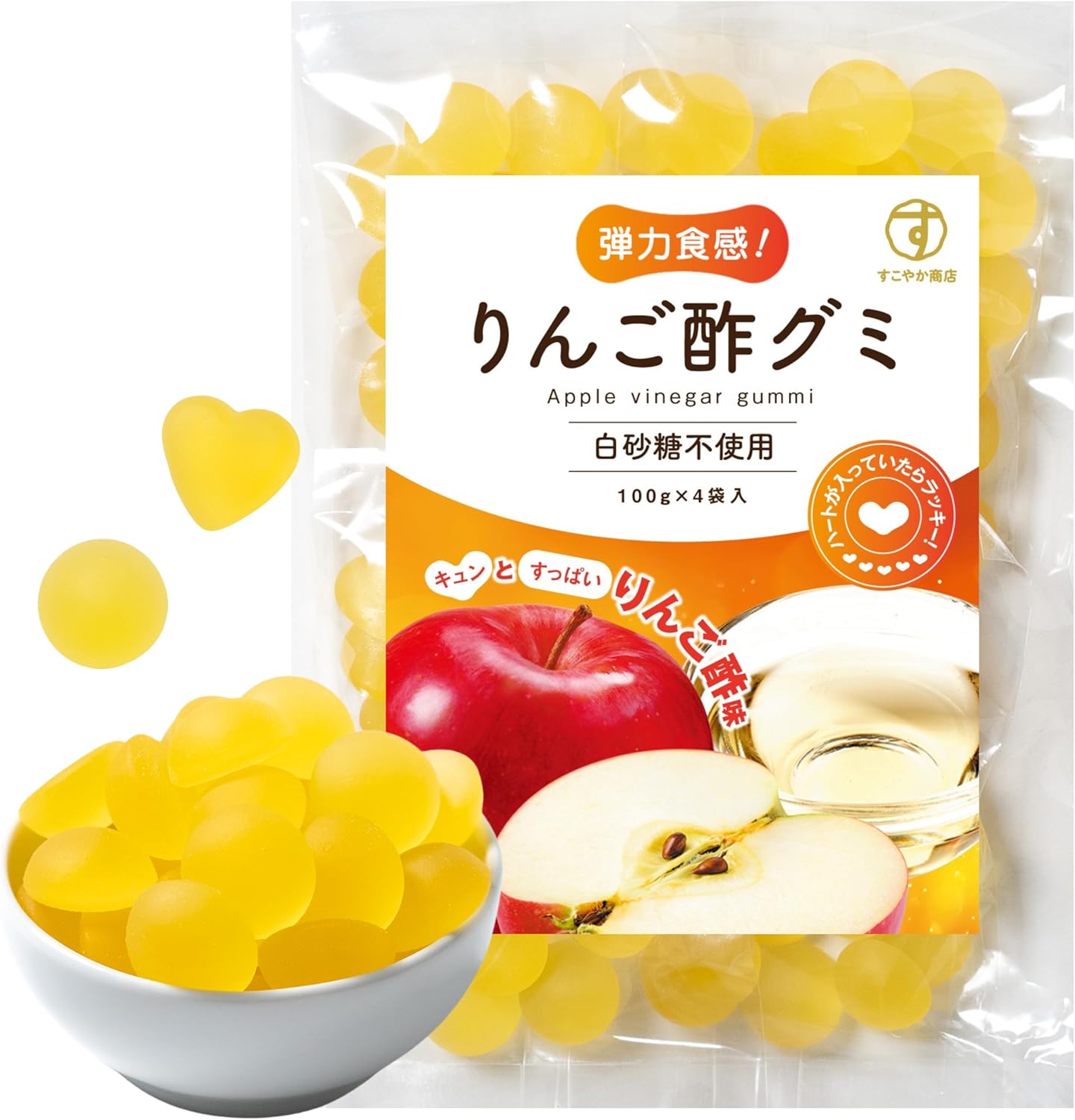 Sukoyaka Store Gummy Apple Vinegar Gummies 80 pieces Apple Flavor Citric Acid Tart Vinegar Taste Beet Sugar No White Sugar Used Chewing Promotes Dental Health Elastic Texture 1 Piece Satiety Snack