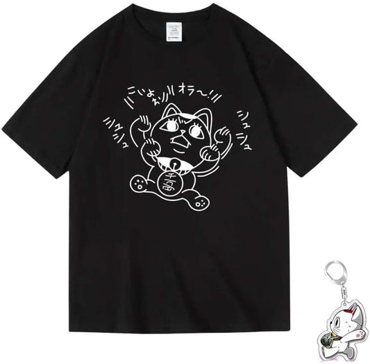 Vioshi Danda Dan Impression T-shirt, Maneki Neko (Beckoning Neko), Round Neck, Inner Shirt, Summer Clothes, Everyday Clothes, Cute, Top, Breathable, Fashion, Loose, Soft, Comfortable, Anime, Unisex