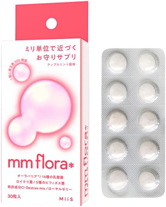 《Trending on TVCM!》【Official】mm flora＊ (MiiS Flora) Oral Care Tablets, Mint Flavor, Lactic Acid Bacteria, Lactobacillus Reuteri, Aura Barrier, Oral Flora, Bad Breath Care