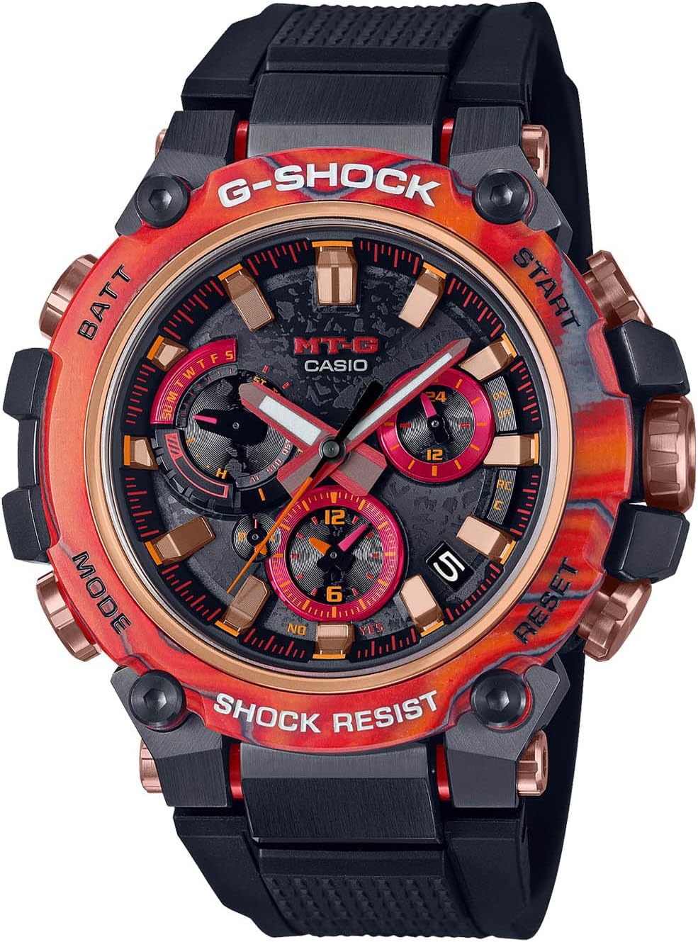 Casio G-Shock MTG-B3000FR-1AJR Men's Wristwatch, Bluetooth Included, Radio Solar, 40th Anniversary Flare Red, Black, Limited Edition / 40th Anniversary Model FLARE RED, Resin Band