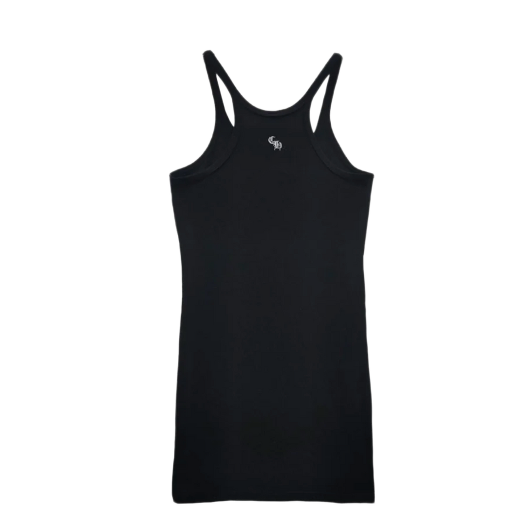 CHROME HEARTS 'BAD SEED CH PLUS CROSS EMBROIDERED' BLACK RIB TANK DRESS