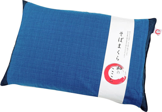MORIPiLO 4621350 Morishita Buckwheat Husk Pillow, Made in Japan, Japanese Comfort, Navy, 16.9 x 24.8 inches (43 x 63 cm) (Wide Type), Large, Washable Cover, Japanese Pattern, 100% Cotton Material