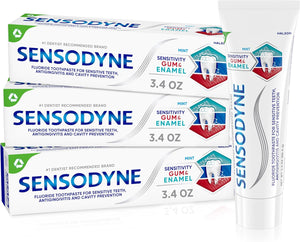 Sensodyne Pasta de dientes Sensitivity Gum y esmalte, triple protección, pasta dental refrescante con flúor, sabor a menta - 3.4 onzas x 3