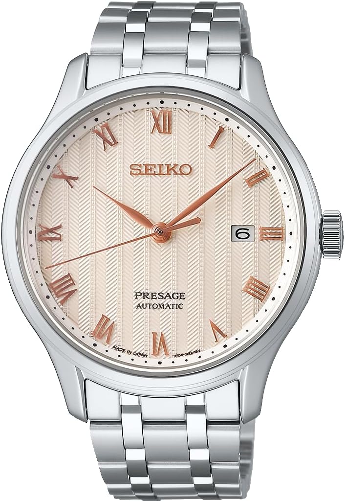 Seiko Presage Japanese Garden Men's Watch, 3-Hand Calendar Model, Case: Silver / Dial: Beige / Band: Silver, Bracelet Type