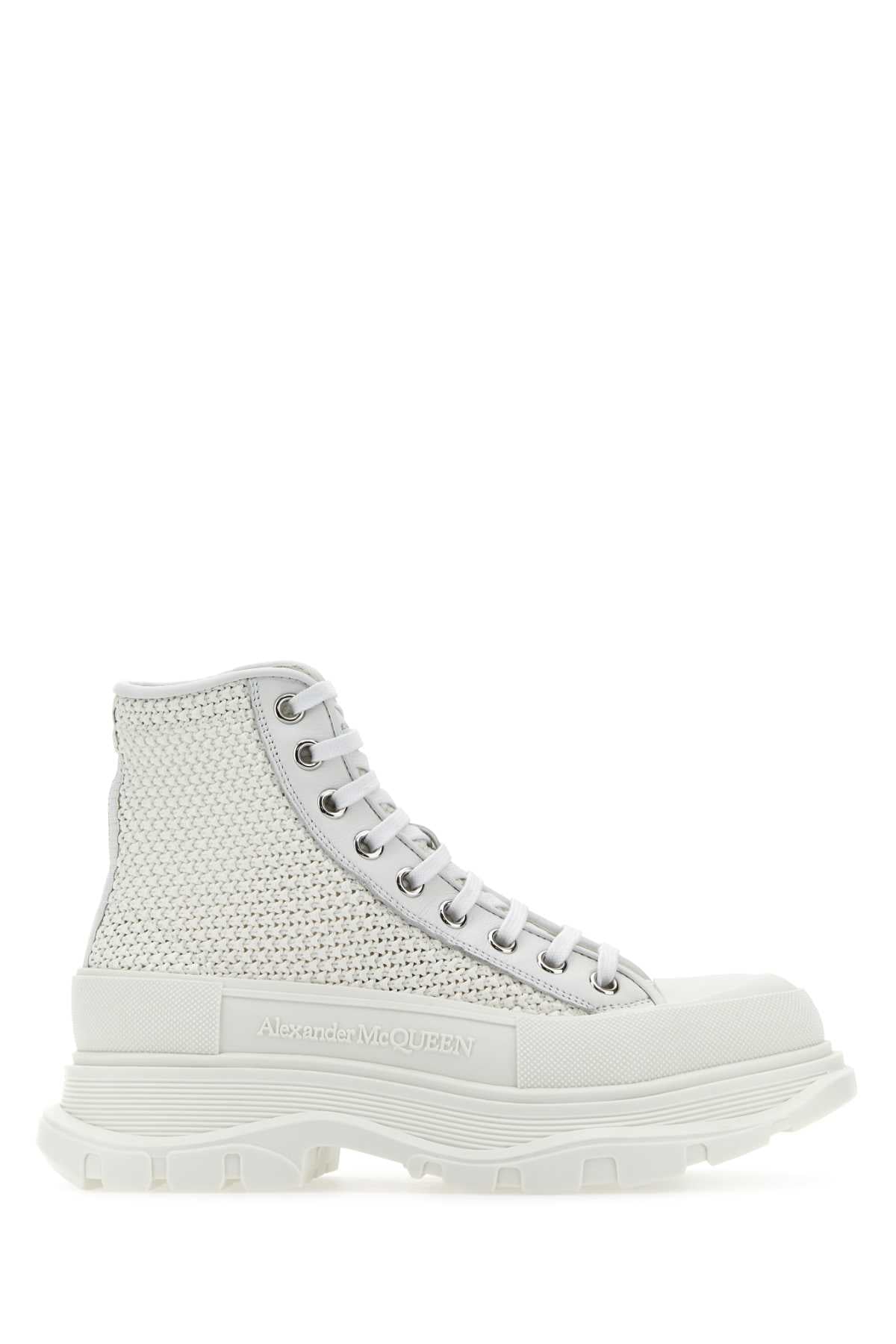 Alexander Mcqueen アレクサンダーマックイーンホワイトラフィアトレッドスリックスニーカー - Image 1