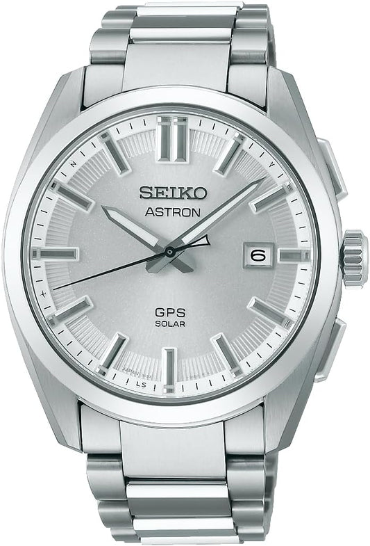 Seiko Astron Men's Origin GPS Solar Solar GPS Satellite Radio Correction, white silver, Bracelet Type