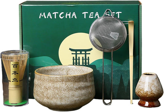 Matcha Set, Tea Utensils, Matcha Ceremony, Rice Bowl, 100 Pieces of Chasen, Chasen Strainer, Tea Ladle, Matcha Set of 5, Matcha Whisk Set, Easy to Drink Matcha, Tea Making Kit, For Beginners, Respect